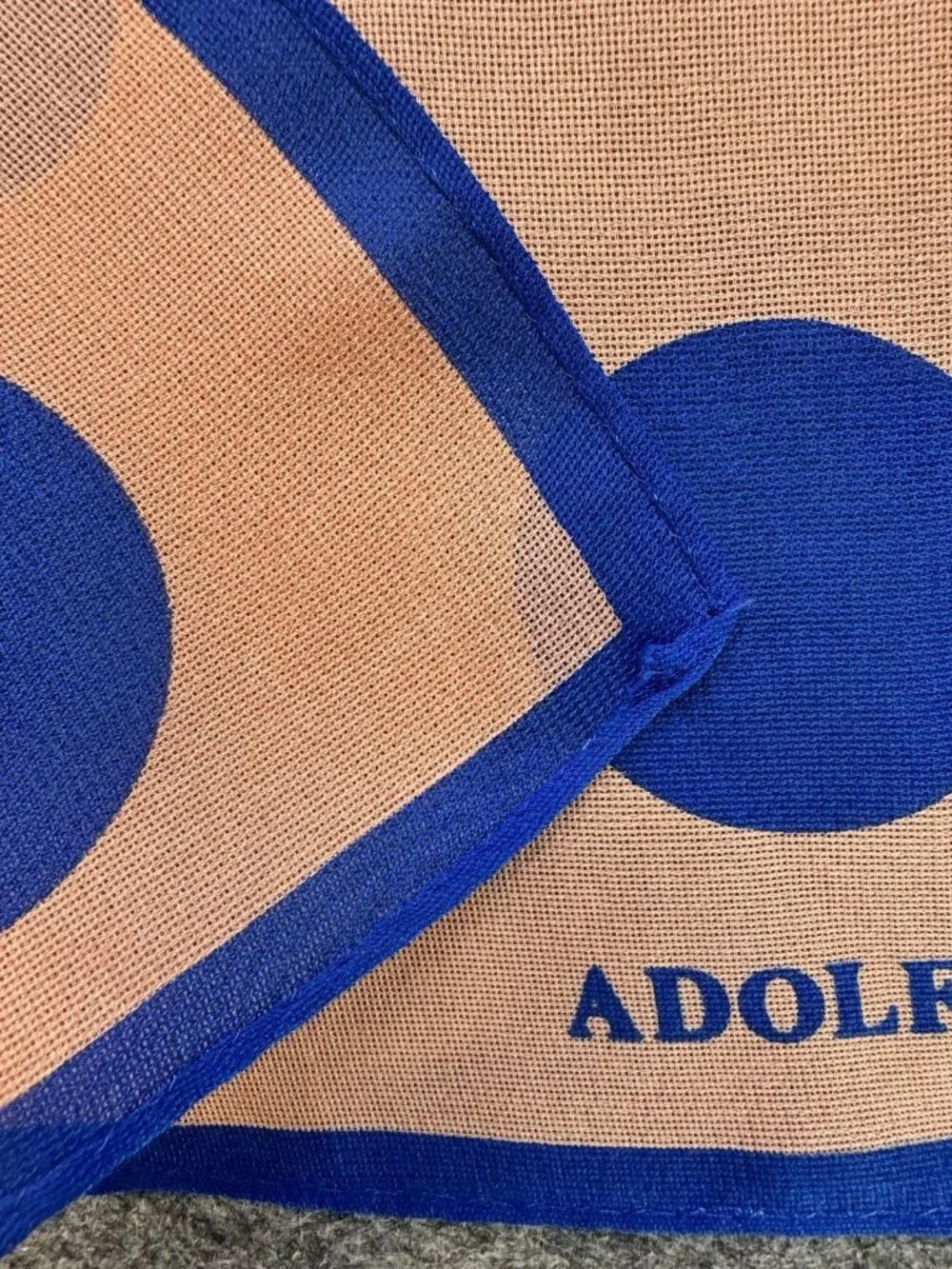 Vintage ADOLFO Silk Scarf, Polka Dots, Peachy Pink & Cobalt Blue 10